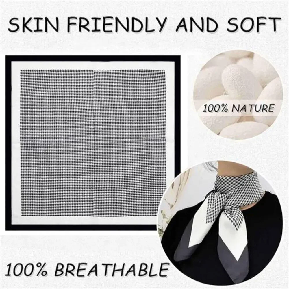 Hair Bandanas Scarf Lightweight Fashion Neck Silk Satin Head Black and White